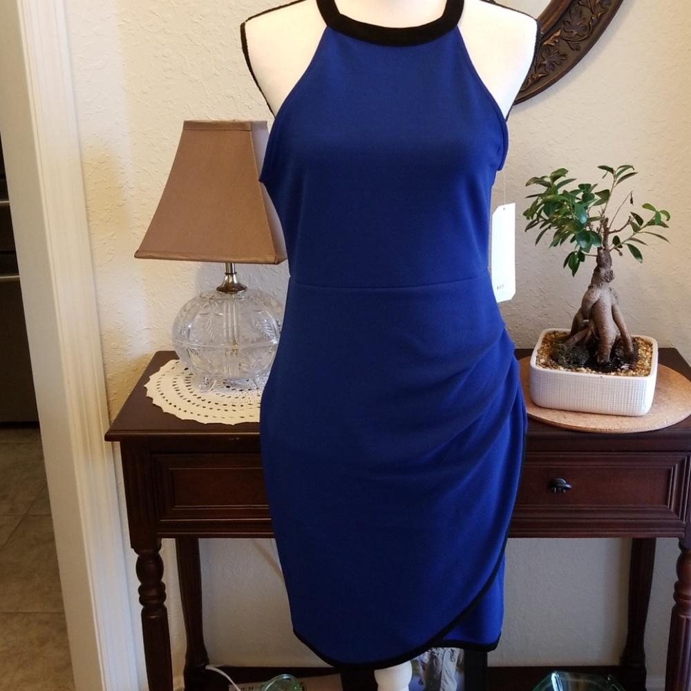 Royal blue with black trim scoop neck dress